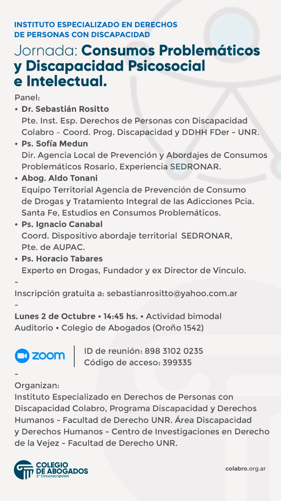 Jornada: Consumos Problemáticos y Discapacidad Psicosocial e Intelectual. - 02/10/2023
